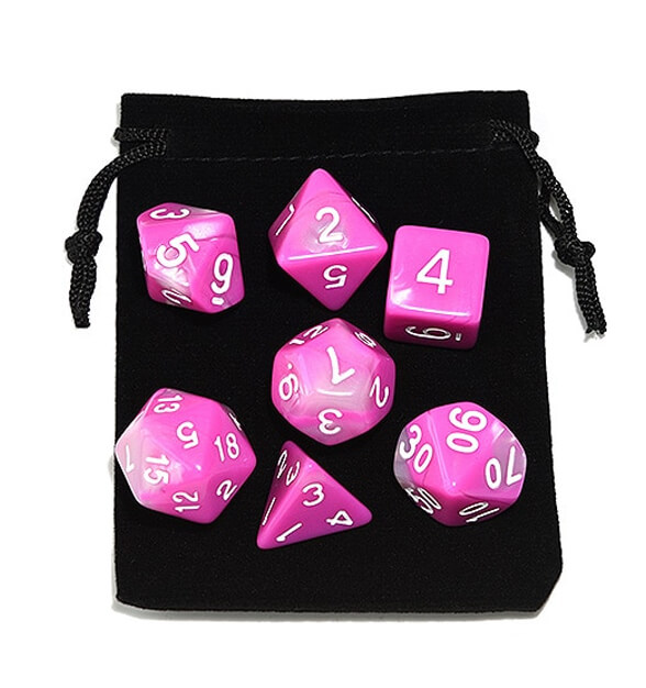 Pink White Polyhedral Marble Dice Set