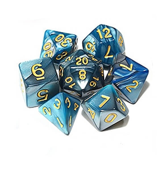 Turquoise Silver /w Gold Polyhedral Dice Set