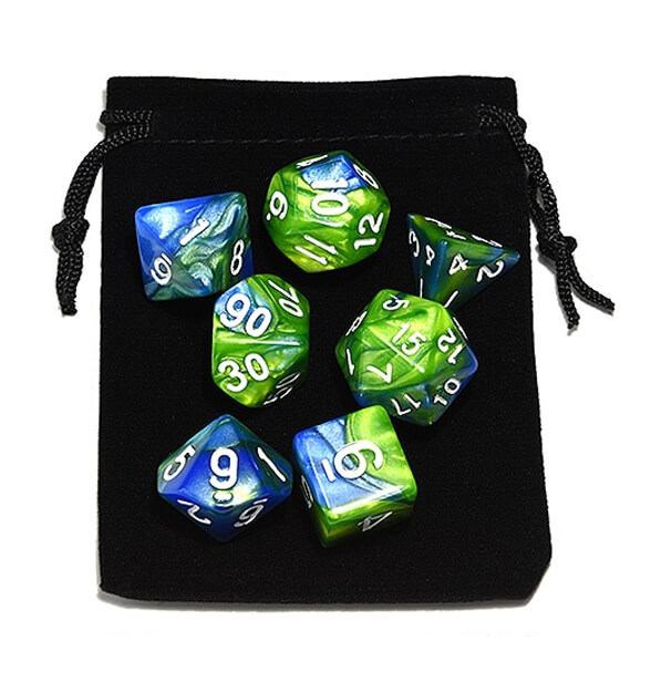 Green Blue Polyhedral Marble Dice Set