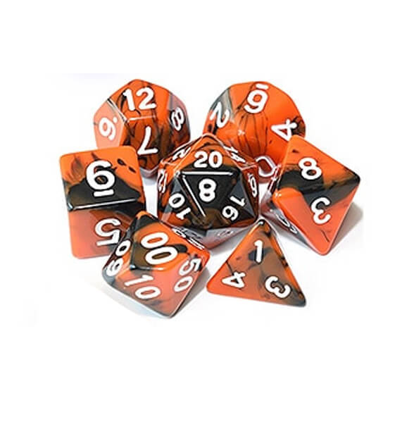 Orange Black Polyhedral Marble Dice Set