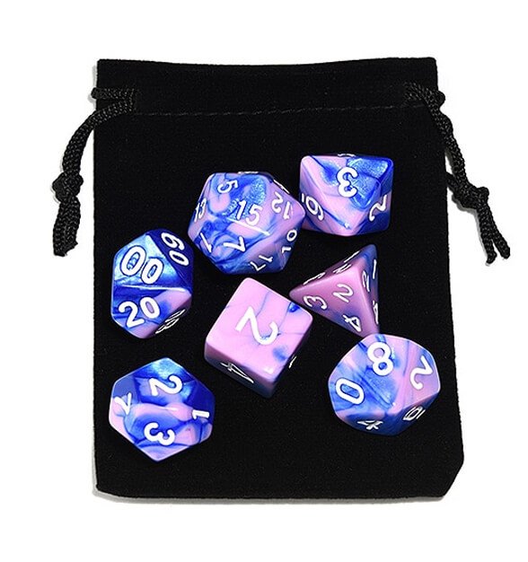 Pink Blue Polyhedral Marble Dice Set