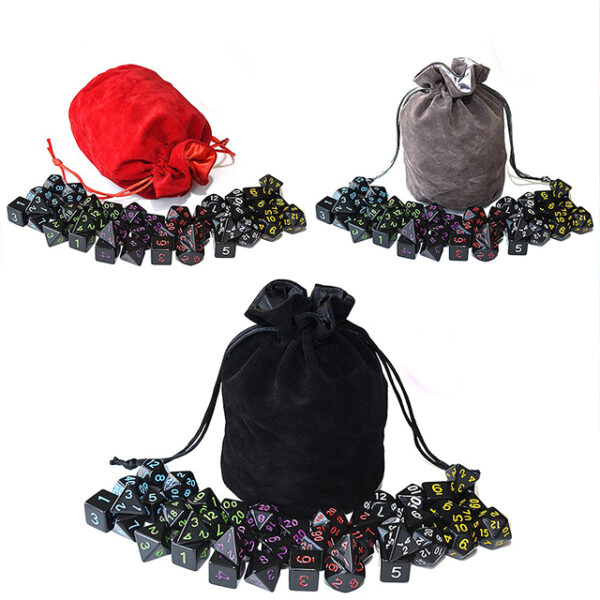 6 x Dice Set Raven Black Bundle + Satin-Lined Velvet Bag