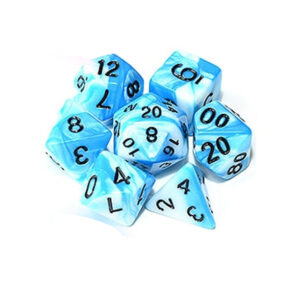 Blue & White Polyhedral Marble Dice Set