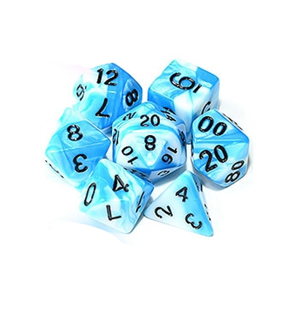 Blue & White Polyhedral Marble Dice Set
