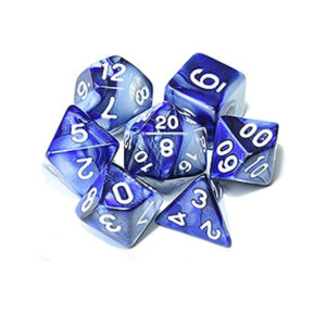 Blue White Polyhedral Marble Dice Set