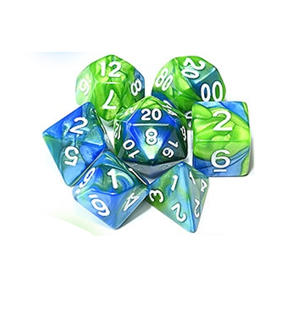 Green Blue Polyhedral Marble Dice Set