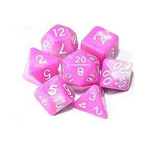 Pink White Polyhedral Marble Dice Set