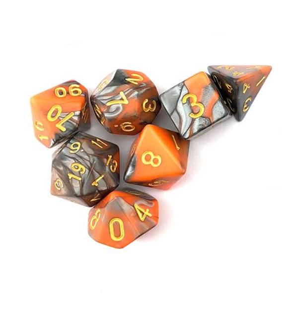 Orange and Silver Polyhedral Dice Set