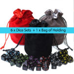 6 x Dice Set Raven Black Bundle + Satin-Lined Velvet Bag