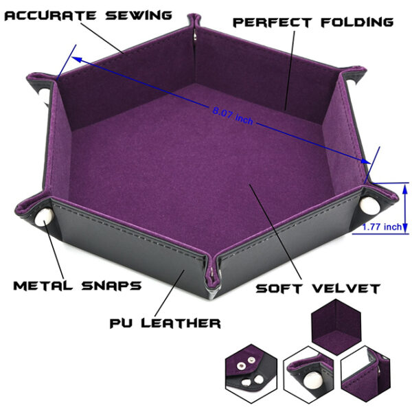 Dice Tray - Folding Hex Tray w/ Purple Velvet